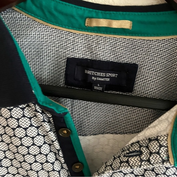 Men's Britches Sport by Samtex Blue Textured Print Polo Size Large - Picture 4 of 7